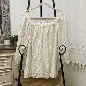 LC Lauren Conrad Cream Floral Blouse